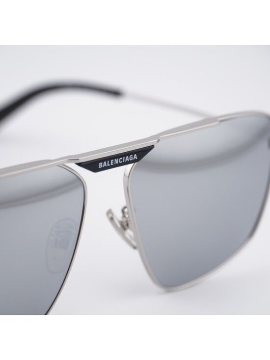 Balenciaga BB0246SA 002 Sunglasses Silver Aviator Frame, Silver Mirror Double main image 3